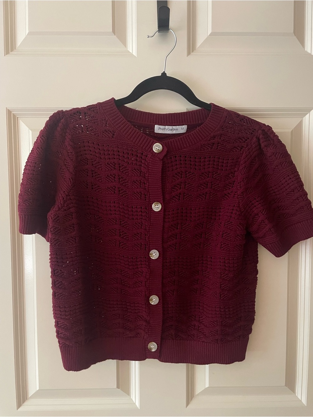 Pretty Garden Burgundy Short-Sleeve Knit Cardigan